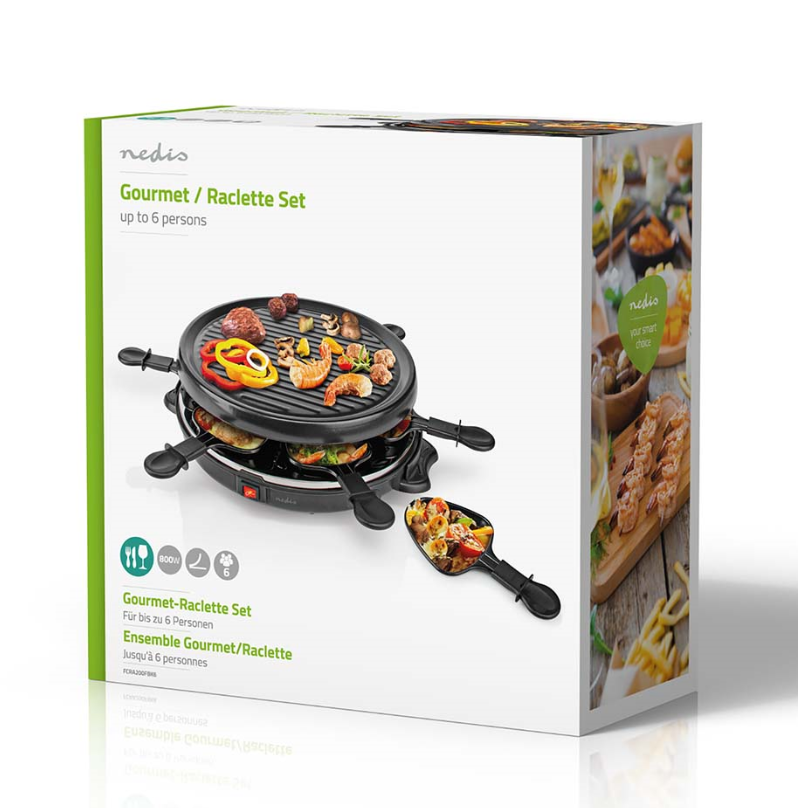 Billede fra myndighedens meddelelse af det tilbagekaldte produkt Nedis - Gourmet set raclette. Årsag: OKTILTAG.