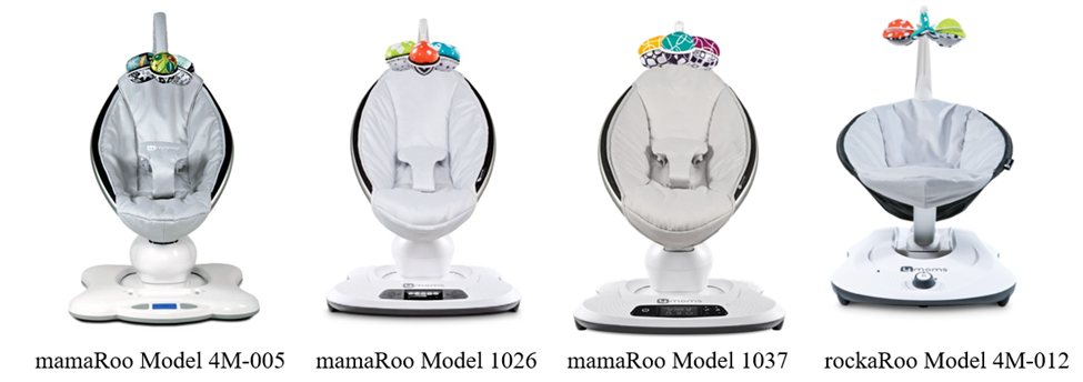 Billede fra myndighedens meddelelse af det tilbagekaldte produkt RockaRoo infant rockers & MamaRoo infant swings. Årsag: OKTILTAG.